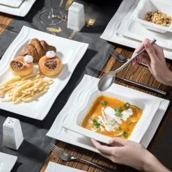 MALACASA, Serie Mario, 28-teilig Kombiservice Aus Porzellan Geschirrset Mit Je 6 Schalen, 6 Dessertteller, 6 Suppenteller, 6 Speiseteller, 2 Rechteckige Platten Und 2 Salz- Und Pfefferdosen -Leonardo Verkäufe 00848828380ea1cc516743136899276b