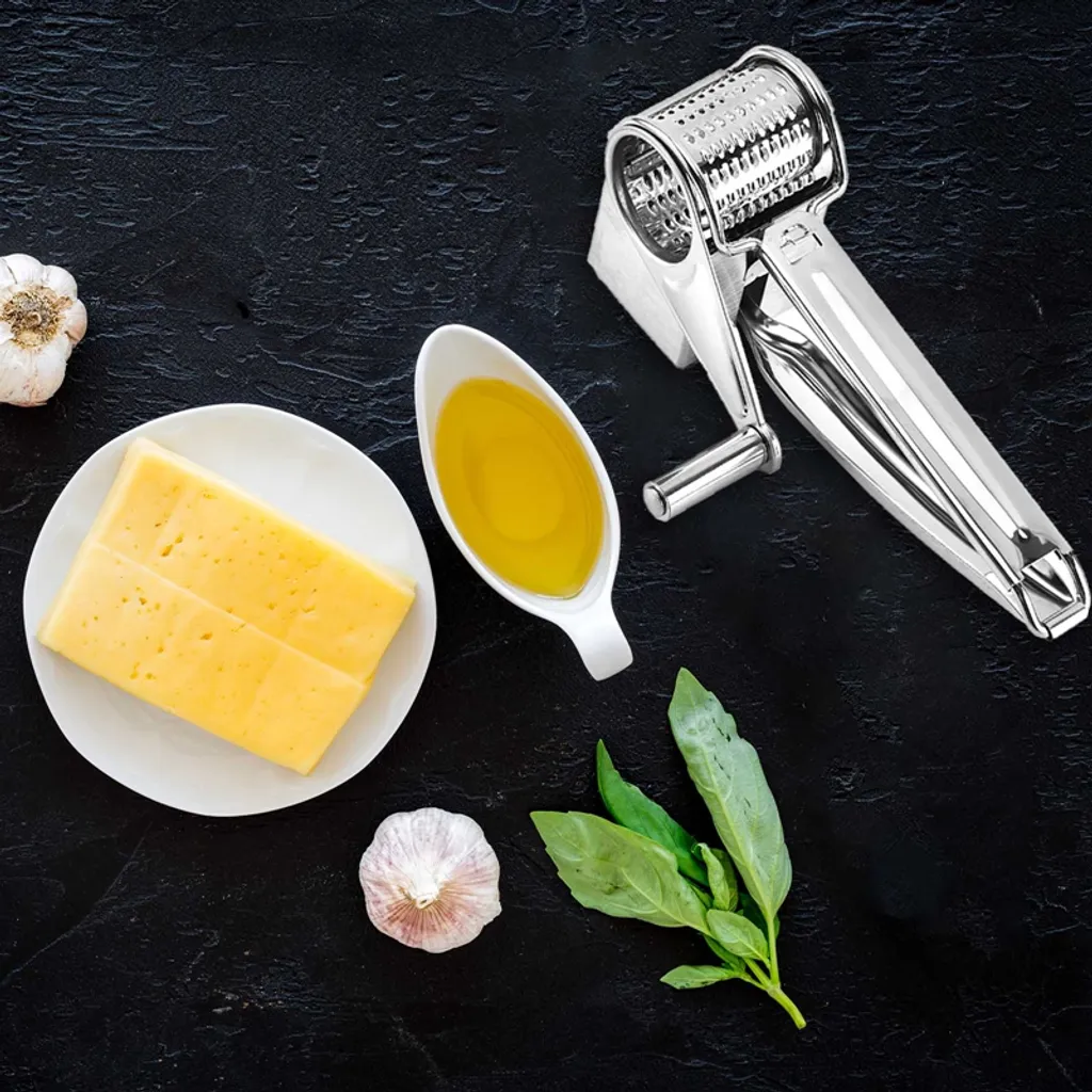 Trommelreibe Edelstahl Gemüse Käseschneider Manuelle Dreh Käsereiben Mit 3 Ersatzköpfen Kurbel 20*11*8.8cm 4 Trommelreibe Edelstahl Gemüse Käseschneider Manuelle Dreh Käsereiben Mit 3 Ersatzköpfen Kurbel 20*11*8.8cm – Bild 4