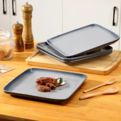 LOVECASA Tafelservice, 4-tlg Set Quadratische Speiseteller Aus Steingut, Flachteller, Frühstücksteller Für 4 Personen, Grau -Leonardo Verkäufe 041d294c23f8319ec4ae20e1c816dca9