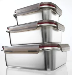 Steuber Edelstahl Frischhaltedose 3er Set, Luftdichter Klickdeckel, Backofengeeignet