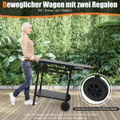 COSTWAY Grilltisch Mit Klappbarer Tischplatte, Beweglicher Campingtisch Mit 2 Ablagen & 4 Haken, Metall Grillwagen Für Außenbereich, Rollwagen Zum Grillen & Outdoorküche, Zubereitungswagen Schwarz -Leonardo Verkäufe 0f9d3dde0b81ff75c544849f2221cabb