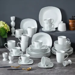 MALACASA, Serie Elisa, 50-teilig Tafelservice Aus Porzellan Für 6 Personen, Kombiservice Frühstückservice Kaffeeservice Mit Eierbecher, Kaffeetassen, Untertassen, Müslischalen, Dessertteller -Leonardo Verkäufe 0fff2d372201425aa018fdc19d09c4b6