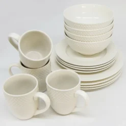 Porzellan Geschirr Set Weiß Für 4 Personen 16-teiliges Tafelservice Kombiservice