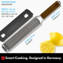 REDSALT® Premium Zester Edelstahl Reibe Mit Holzgriff | Rasiermesserscharfe Klinge | Küchenreibe Für Zitrone Ingwer Muskatnuss | Parmesanreibe Ingwerreibe Zitronenreibe Käsereibe -Leonardo Verkäufe 143aaa15835b59c03aa09978c7127934