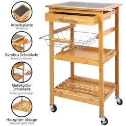 ONVAYA Küchenwagen Kyoto Auf Rollen, Küchenrollwagen Aus Bambus Mit Arbeitsplatte Schwarz Aus Stein, Praktischer Beistellwagen Für Die Küche Inkl. Schubladen -Leonardo Verkäufe 168b274176a00f2e14e8b46601d8e11b