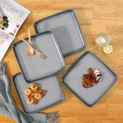 LOVECASA Tafelservice, 4-tlg Set Quadratische Speiseteller Aus Steingut, Flachteller, Frühstücksteller Für 4 Personen, Grau -Leonardo Verkäufe 19761ae9410412a30c62a01b11ff877c