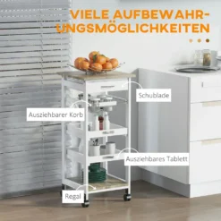 HOMCOM Küchenwagen, Servierwagen Mit Schublade Und Abnehmbarem Tablett Küchenrollwagen, Rollwagen Mit Arbeitsplatte, Kieferholz, Weiß, 37 X 37 X 82 Cm -Leonardo Verkäufe 1cd81e8ff419db5bdccb146f5eca8dac
