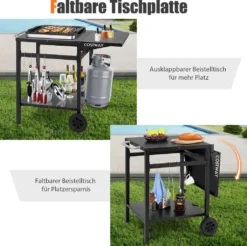 COSTWAY Grilltisch Mit Klappbarer Tischplatte, Beweglicher Campingtisch Mit 2 Ablagen & 4 Haken, Metall Grillwagen Für Außenbereich, Rollwagen Zum Grillen & Outdoorküche, Zubereitungswagen Schwarz -Leonardo Verkäufe 1fdb9adeb44386d2cf0a26621127a304