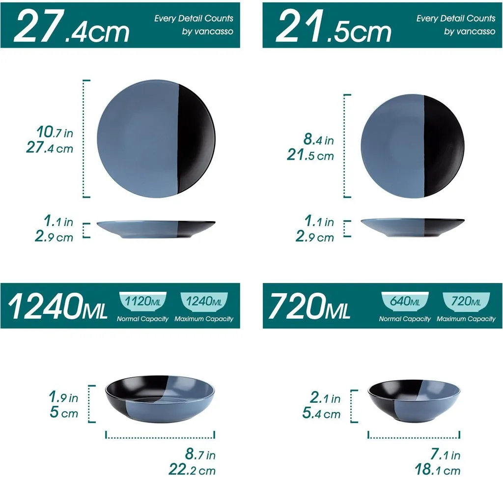 Tafelservice 8 Personen, Vancasso 32 Teiliges Accel Geschirrset Aus Steingut, Modernes Geschirr Kombiservice Set, Rund 2 Tafelservice 8 Personen, Vancasso 32 Teiliges Accel Geschirrset Aus Steingut, Modernes Geschirr Kombiservice Set, Rund – Bild 2