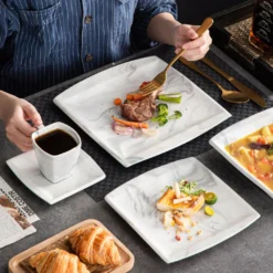 MALACASA, Serie Blance, Kombiservice 30 Tlg. Marmor Porzellan Geschirrset Eckig Tafelservice Mit 180 Ml Kaffeetassen, Untertassen, Dessertteller, Tiefteller Und Flachteller -Leonardo Verkäufe 23a76f292d464af6a18ea4b933de640b