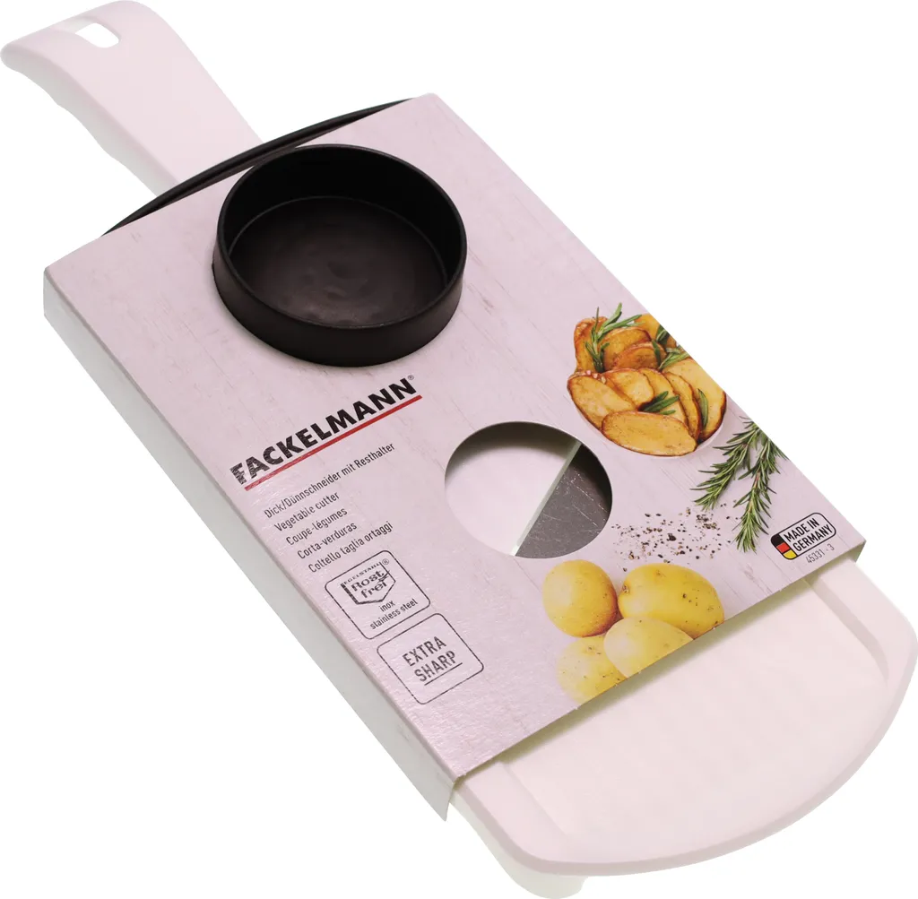 Fackelmann Dick-/Dünnschneider Mit Restehalter, Gemüseschneider Mit Zweiseitiger Edelstahl-Klinge, Hochwertiger Gemüsehobel (Farbe: Weiß/Schwarz), Menge: 1 Stück 8 Fackelmann Dick-/Dünnschneider Mit Restehalter, Gemüseschneider Mit Zweiseitiger Edelstahl-Klinge, Hochwertiger Gemüsehobel (Farbe: Weiß/Schwarz), Menge: 1 Stück – Bild 8