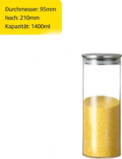 CMYBABEE Vorratsdose Glas 1400ML, Höhe 21 Cm, Vorratsglas Mit Deckel, Kaffeebohnen Behälter, Müslidose, Frischhaltedose Mit Große Einfüllöffnung (M, 1 Stück) 12 CMYBABEE Vorratsdose Glas 1400ML, Höhe 21 Cm, Vorratsglas Mit Deckel, Kaffeebohnen Behälter, Müslidose, Frischhaltedose Mit Große Einfüllöffnung (M, 1 Stück) -Leonardo Verkäufe 2705d6739679da48072a608f433783e2