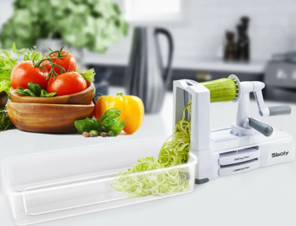 Spiralschneider Deluxe Kartoffelschneider Gemüseschneider Gemüse Zwiebel Kartoffel Schäler Zerkleinerer 5 Klingen Mit Behälter 5 Spiralschneider Deluxe Kartoffelschneider Gemüseschneider Gemüse Zwiebel Kartoffel Schäler Zerkleinerer 5 Klingen Mit Behälter – Bild 5