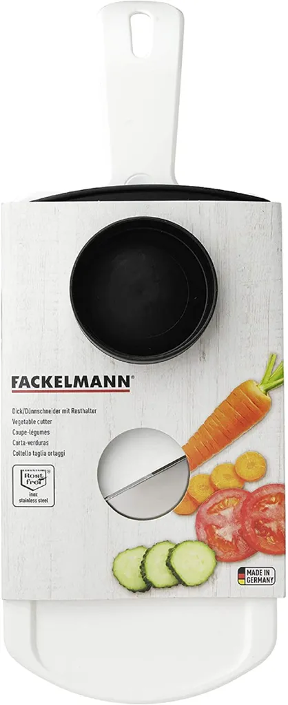 Fackelmann Dick-/Dünnschneider Mit Restehalter, Gemüseschneider Mit Zweiseitiger Edelstahl-Klinge, Hochwertiger Gemüsehobel (Farbe: Weiß/Schwarz), Menge: 1 Stück 10 Fackelmann Dick-/Dünnschneider Mit Restehalter, Gemüseschneider Mit Zweiseitiger Edelstahl-Klinge, Hochwertiger Gemüsehobel (Farbe: Weiß/Schwarz), Menge: 1 Stück – Bild 10