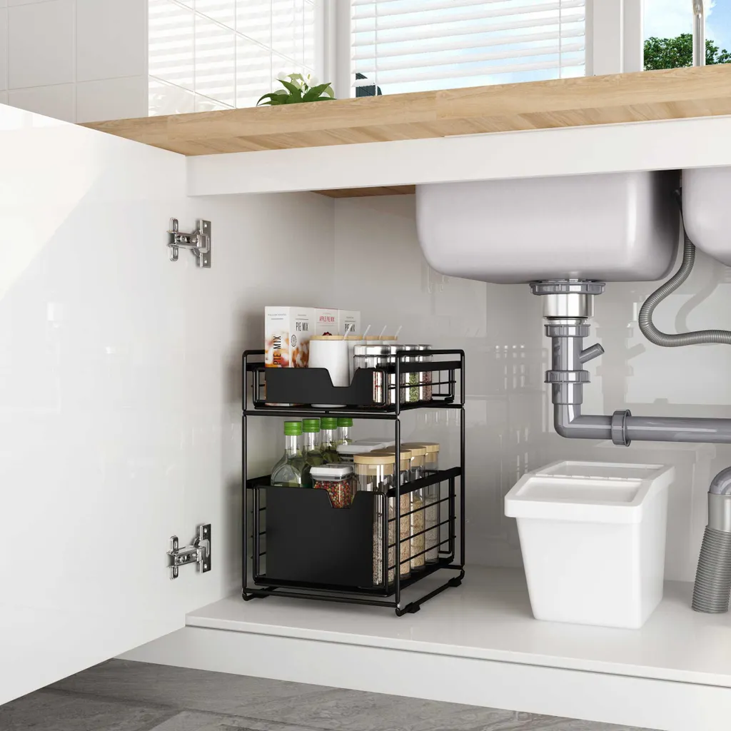 Clear Living - Unter Waschbecken Regal - Küchenregal - Unterschrank Organizer - Spülbecken Organizer - Spülschrank Organizer 1 Clear Living - Unter Waschbecken Regal - Küchenregal - Unterschrank Organizer - Spülbecken Organizer - Spülschrank Organizer