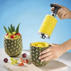 Edelstahl Ananasschneider Ananasschäler Spiralschneider Ananasteiler Zerkleinerer Spiralschäler Entkerner Ananas Obstteiler