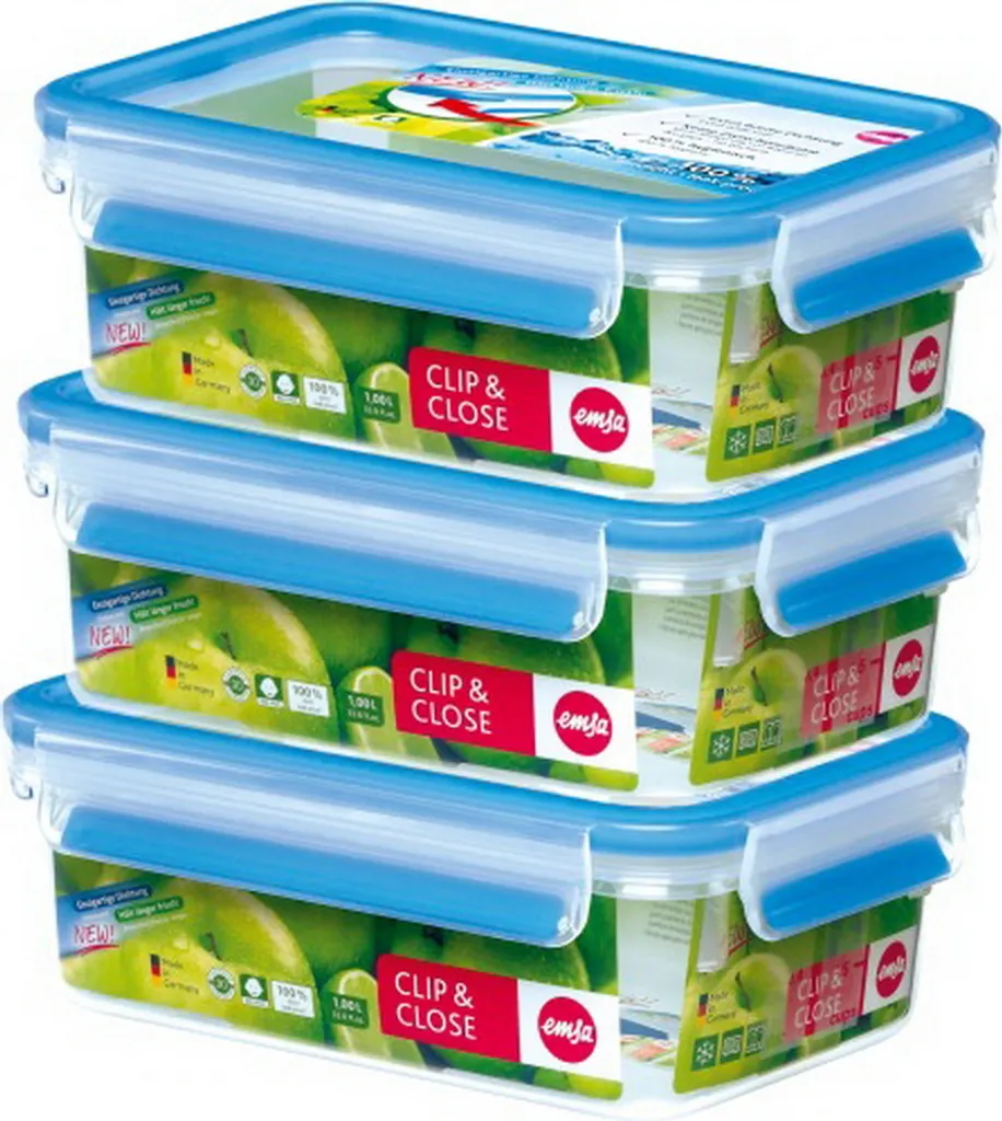 Emsa Clip & Close 3Er Set Frischhaltedosen, 3 X 1,00 L, 508558 1 Emsa Clip & Close 3Er Set Frischhaltedosen, 3 X 1,00 L, 508558