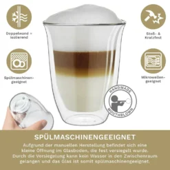 Creano Doppelwandige Gläser 250ml „DG-V“, 2er Set, Thermoglas Doppelwandig Aus Borosilikatglas, Kaffeegläser, Teegläser, Latte Gläser, Doppelwandgläser -Leonardo Verkäufe 37f499bdcf64c0738dcf48c4bde6db1f