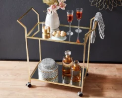 WOHNLING Design Servierwagen Gold 73x78x37 Cm Küchenwagen Glas / Metall | Mobiler Beistelltisch | Speisewagen Mit Glasplatte | Teewagen Mini Bar Auf 4 Rollen -Leonardo Verkäufe 3bdbb61463d9b93ff2b0c3461a77e2b0