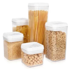 Navaris Vorratsdosen Behälter Set Für Lebensmittel - 5x Aufbewahrung Für Mehl Zucker Nudeln Cornflakes Müsli Reis - Aufbewahrungsboxen Stapelbar -Leonardo Verkäufe 3e02cd50fda442ced744ae38ec43e2c4