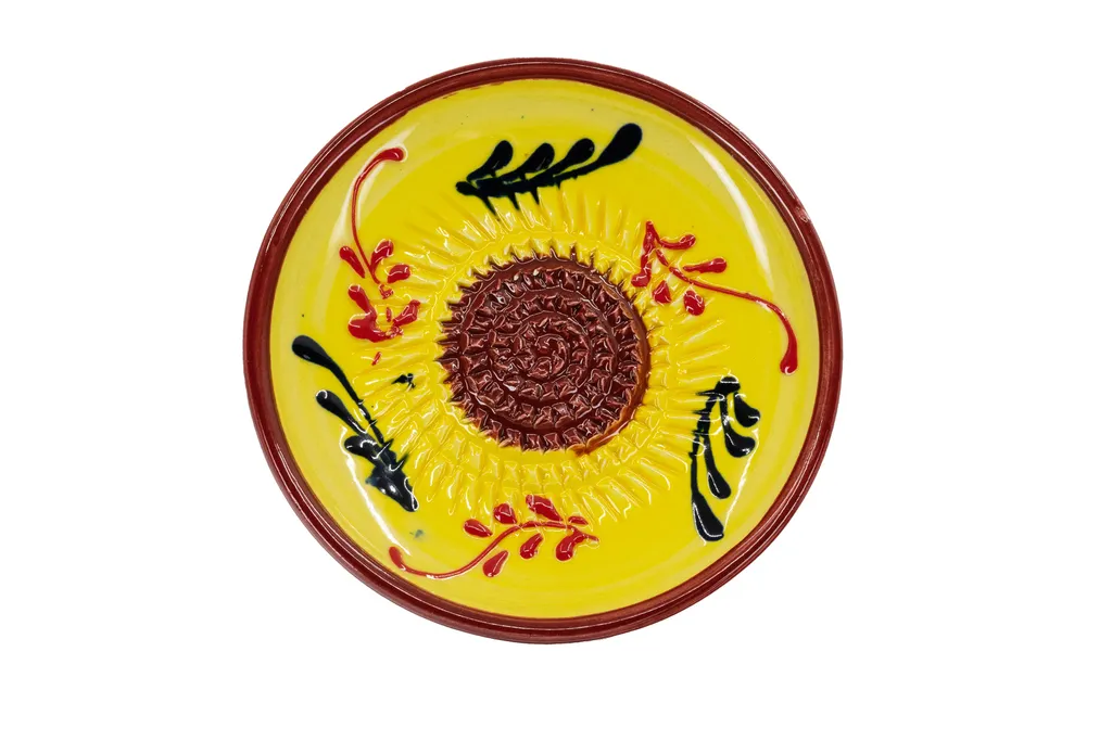 Kaladia Keramik Reibeteller Dunkelrot / Gelb Mit Verzierungen - Handbemalt - Durchmesser Ca. 12cm 1 Kaladia Keramik Reibeteller Dunkelrot / Gelb Mit Verzierungen - Handbemalt - Durchmesser Ca. 12cm