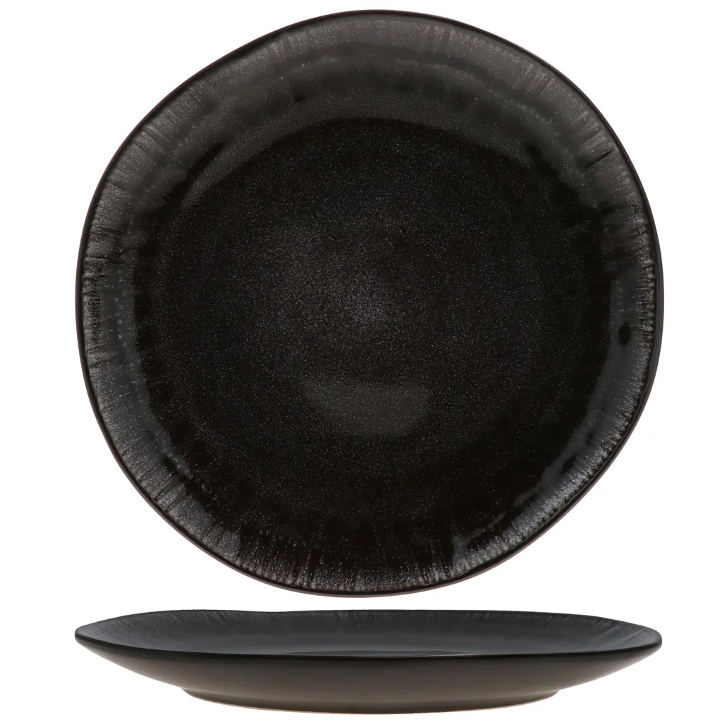 18tlg. Teller Set Reactive Glaze Black 6 Pers. Steingut Teller Schale Schwarz 2 18tlg. Teller Set Reactive Glaze Black 6 Pers. Steingut Teller Schale Schwarz – Bild 2