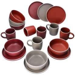 Leonardo Verkäufe 52 Liz 18tlg Frühstücksset Für 6 Steingut Sand Rot Terracotta Schale Teller Becher