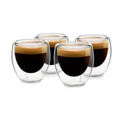 Klarstein Glaswerk Vienna Doppelwandige Gläser , Thermoglas , Trinkglas , Espresso-, Kaffee- Und Shotglas , 4 Stück , Für Heiße Und Kalte Getränke , 80 Ml , Borosilikatglas , Hitze- Und Kältebeständig , Handgemacht , Spülmaschinenfest , Thermoeffekt