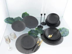 CreaTable 23211 Tafelservice Elements Collection Vesuvio Black Für 4 Personen, Steinzeug, Schwarz/grau (1 Set, 12-teilig) -Leonardo Verkäufe 4f86621f0107841d8e1d5e81fcd636d8