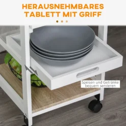 HOMCOM Küchenwagen, Servierwagen Mit Schublade Und Abnehmbarem Tablett Küchenrollwagen, Rollwagen Mit Arbeitsplatte, Kieferholz, Weiß, 37 X 37 X 82 Cm -Leonardo Verkäufe 4f8a3ce548bae774ea2ddd150785fa26