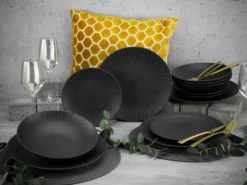 CreaTable 23211 Tafelservice Elements Collection Vesuvio Black Für 4 Personen, Steinzeug, Schwarz/grau (1 Set, 12-teilig) -Leonardo Verkäufe 54d12d2f247cae1d35e449c6d080d6df