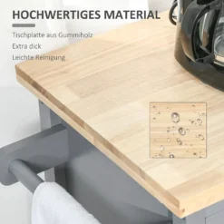 HOMCOM Küchenwagen Rollbar Servierwagen Standregal Küchentrolley Schrank Mit Schublade Bodenregal Handtuchhalter Für Küche Esszimmer Gummiholz MDF Grau+Natur 108 X 45 X 89 Cm -Leonardo Verkäufe 553c955a45d5a3fc0161ce6929f4b8c4