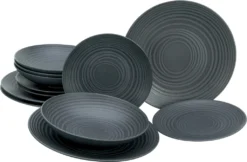 CreaTable 23205 Tafelservice Elements Collection Lava Stone Für 4 Personen, Steinzeug, Schwarz/grau (1 Set, 12-teilig) -Leonardo Verkäufe 57463745fc8065b81ee6b78cb1f22737