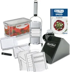 Genius Nicer Dicer Speed Set 13-teilig Multihobel Verstellbarer V-Hobel - Gemüseschneider Manuell Klinge Aus Edelstahl; A81933