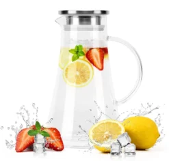 1500ml Wasserkaraffe Wasserkrug Karaffe Glaskrug Glaskaraffe Mit Edelstahl Filter Glas Kaltwasserkocher Karaffen