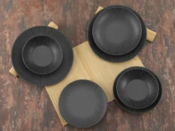 CreaTable 23211 Tafelservice Elements Collection Vesuvio Black Für 4 Personen, Steinzeug, Schwarz/grau (1 Set, 12-teilig) -Leonardo Verkäufe 5bfb59095ebe68d37c8a813a8bb802c4