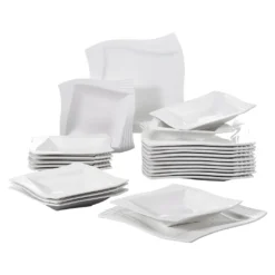 MALACASA, Serie Amparo, Porzellan Tafelservice 24 Tlg. Kombiservice 12 Speiseteller Und 12 Suppenteller Für 12 Personen