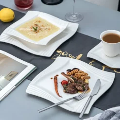 MALACASA, Serie Amparo, Porzellan Tafelservice 24 Tlg. Kombiservice 12 Speiseteller Und 12 Suppenteller Für 12 Personen -Leonardo Verkäufe 637584938fbf7fa968d205072c53eb55