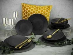 CreaTable 23205 Tafelservice Elements Collection Lava Stone Für 4 Personen, Steinzeug, Schwarz/grau (1 Set, 12-teilig) -Leonardo Verkäufe 64954fef1cc7ad3a29a3a4609ed56505