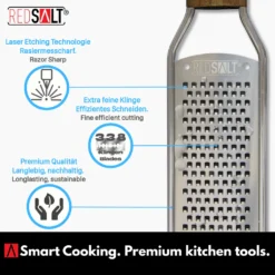 REDSALT® Premium Zester Edelstahl Reibe Mit Holzgriff | Rasiermesserscharfe Klinge | Küchenreibe Für Zitrone Ingwer Muskatnuss | Parmesanreibe Ingwerreibe Zitronenreibe Käsereibe -Leonardo Verkäufe 64bfb9805edf81a99e4c3de29bbca386