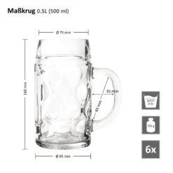 6er Set Maßkrug 0,5L Geeicht Halber Liter Bierkrug Bierglas Perfekt Geeignet Für Gastronomie -Leonardo Verkäufe 656b9e62ac970aed2bf133a36f917104