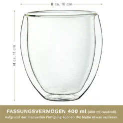 Creano Doppelwandige Gläser 400ml „DG-Bauchig“, 4er Set, Großes Thermoglas Doppelwandig Aus Borosilikatglas, Kaffeegläser, Teegläser, Latte Gläser, Doppelwandgläser -Leonardo Verkäufe 6713768c3f9df55ff14b28dda084d8dc