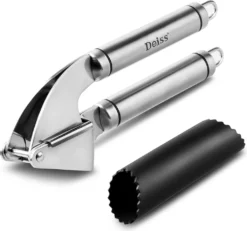 Deiss PRO Knoblauchpresse Und Silikon-Knoblauchschäler-Set - Bestes Werkzeug Zum Sekundenschnellen Zerkleinern Von Knoblauch Und Ingwer - Rostfreier Edelstahl Und Extrem Leicht Zu Reinigen - Spülmaschinenfest