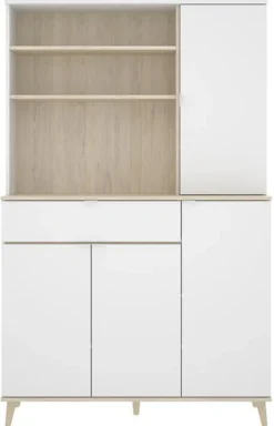 Küchenschrank Mit 4 Türen, 1 Schublade & 3 Ablagen - Weiß & Eichefarben - WAJDI -Leonardo Verkäufe 689e14ddb68aad35f6aa3880b1156f99