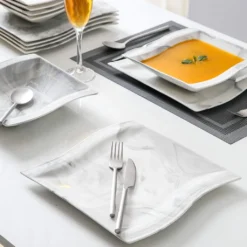 MALACASA, Serie Flora, Marmor Porzellan Tafelservice 24 Teiligen Set Kombiservice Geschirrset Mit 12 Speiseteller Und 12 Suppenteller Für 12 Personen -Leonardo Verkäufe 6d96bf2ed5aad77780b6303ed4ea1aa5