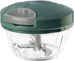 Sclosserei Bayerwald Multizerkleinerer Manuell - Gemüsehobel Edelstahl Mit Seilzug Griff - Zerkleinerer Mit Salatschüssel Mit Deckel - Zwiebelschneider - (⌀12,7, 9 Cm Höhe, Grün)