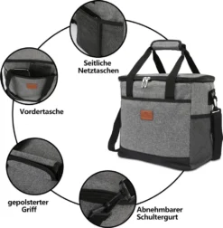 Lospitch 25L Kühltasche Faltbar Kühlkorb Kühlbox Isoliertasche Thermotasche Picknicktasche Für Lebensmitteltransport, Grau -Leonardo Verkäufe 752830694297517ab9a7f72dfd7155fc