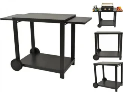 COOKINGBOX Rollwagen Für Plancha Mit Klappbaren Regalen - Stahl - Schwarz