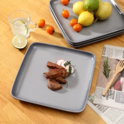 LOVECASA Tafelservice, 4-tlg Set Quadratische Speiseteller Aus Steingut, Flachteller, Frühstücksteller Für 4 Personen, Grau -Leonardo Verkäufe 7a58051b32b351884f0d94a56d64a9aa