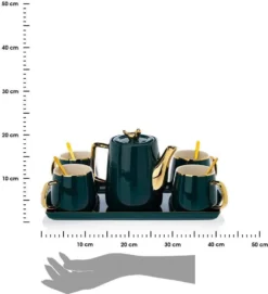 HowHomely Kaffeeservice Keramik 4 Personen - Teeservice 10-tlg. - Grün-Gold -Leonardo Verkäufe 837b3e9fa6843a81a207bfebf9da21a9
